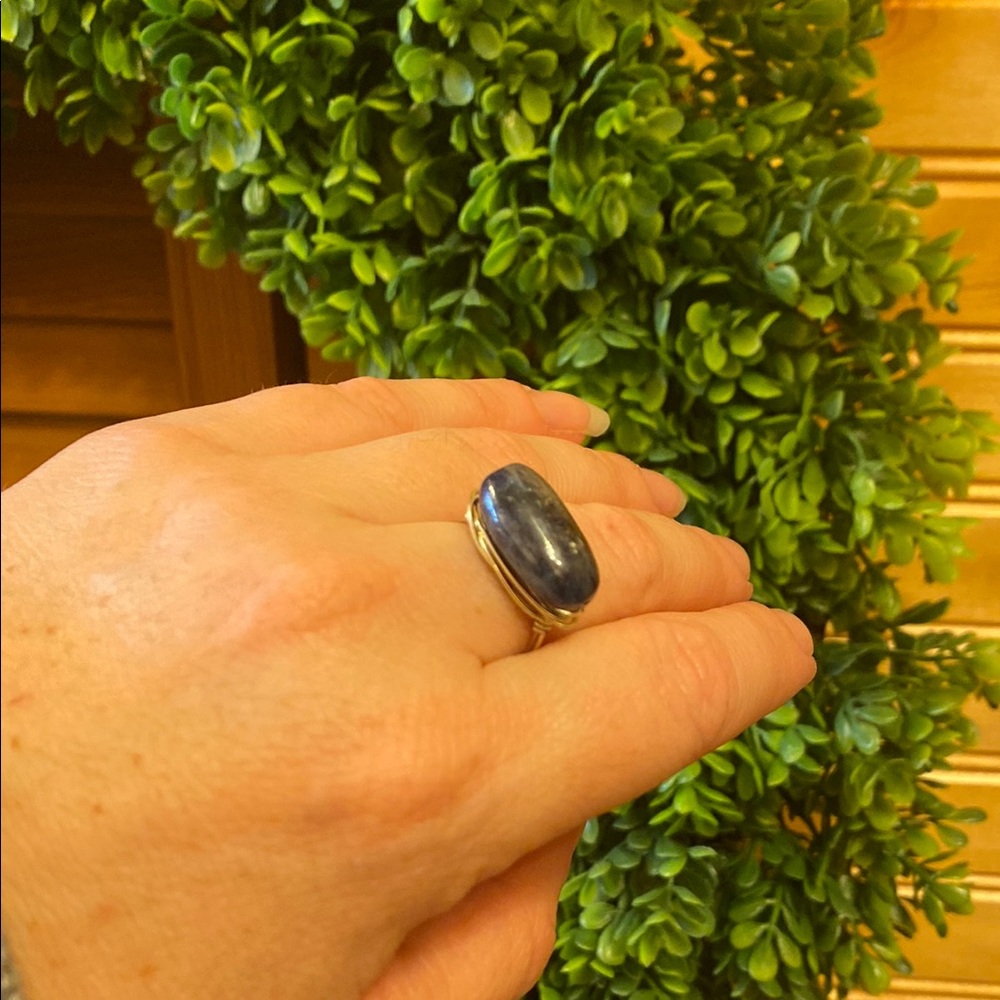 Kyanite Silver Tone Wire Wrapped Ring Size 7.75